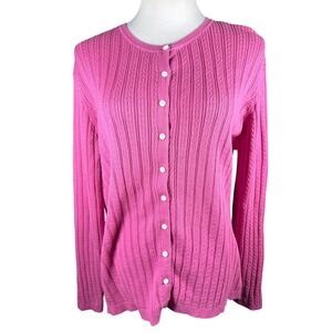 Foxcroft Pink Supima Cotton Cable Knit Button Front Cardigan Sweater XXL